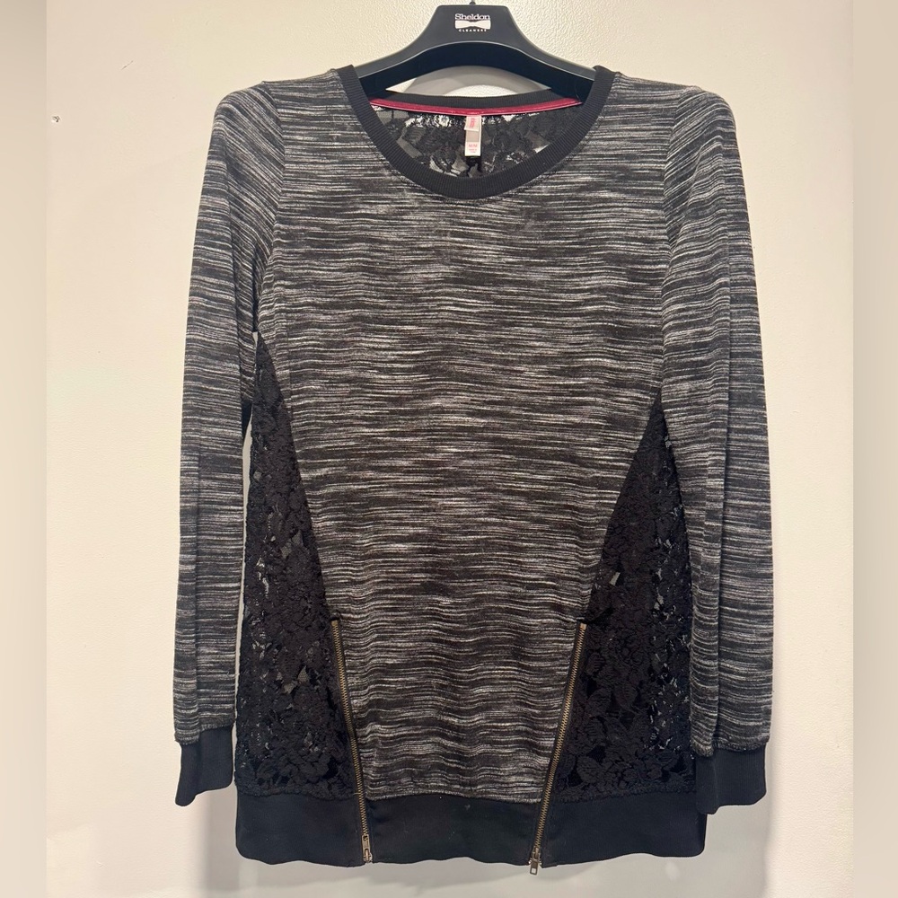 Xhilaration Black and Gray Lace Long Sleeved Shirt